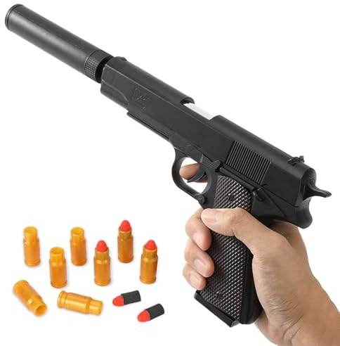 Pistolet Jouet pour Enfants Et Adultes I Set Pistolet Carnaval avec Silencieux 8 Douilles Et 10 Cartouches I Idéal pour Costume Mafia Homme I Carnaval Halloween Et Fête À Thème