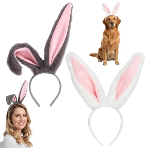 NieYat 2 Stück Hasenohren Haarreif, Hasenohren Kostüm Accessoire, Grau Und Weiß Hasenkostüm Erwachsene, Für Ostern, Karneval, Cosplay, Tier-Themen Partys