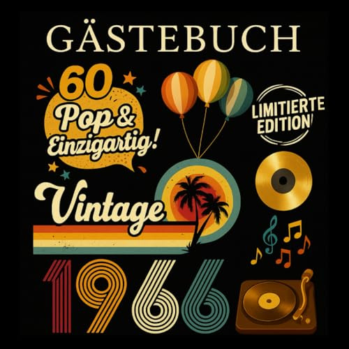 Gästebuch 60 Jahre – Pop & Einzigartig – Vintage 1966 | Geburtstagsbuch für Männer & Frauen