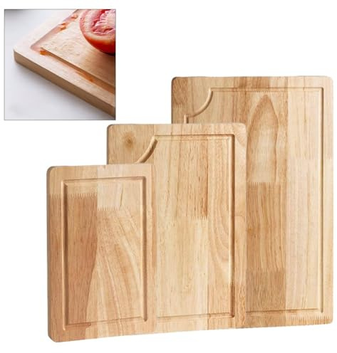 FUANA Juego de tablas de cortar de roble para uso en cocina, 3 tablas de cortar de madera maciza para carne, frutas, queso, codificadas por colores con utensilios de cocina grandes, medianos y