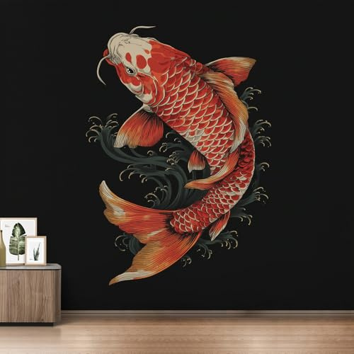 Koi Fish Wallpaper for Living Room, Carp Japanese Wall Mural for Bedroom 250x175 cm, Non-Woven Photo Wallpaper, Home Decor D&O128
