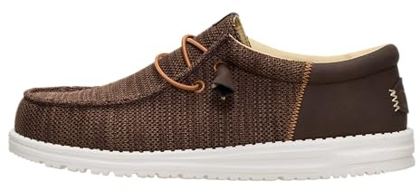 HEYDUDE Men's Wally Amazon Exclusive Styles Slip On Shoes, Brown, Size 11 | Breathable Cotton Upper, Elastic Laces, Rounded Toe, Flex And Fold Outsole, Memory Foam Insole, Odor Guard, Machine Washable