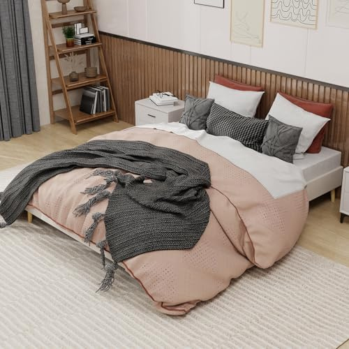 HaoChrymec Struttura Letto Modern Minimalist in Tessuto Vellutato Olandese, Base Bassa Senza Contenitore, Design Funzionale, Letto per Camera da Letto e Appartamento, Beige, 160x200 cm