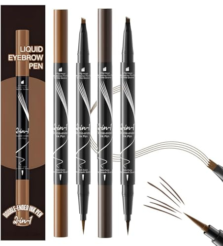 2 Stück Augenbrauenstift Wasserfest, Kann Leicht Natürliche Augenbrauenfarbe, (dunkelbraun + hellbraun), 2-in-1 Dual-Ended Microblading Augenbrauenstift