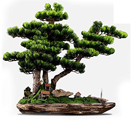 Konstgjorda träd Konstgjorda träd Bonsai Kinesisk- landsförsköning med klippor och figurer Keramikhyddor Konstgjord mossa Zen Konstgjorda krukväxter Krukväxter
