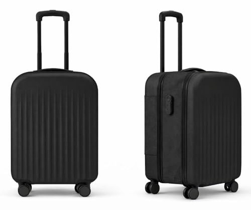 cecaro group Valigia Cabina Salvaspazio 57 cm – Trolley Rigido Espandibile con Inserto in Tessuto, Lucchetto TSA a Combinazione, 4 Ruote, Bagaglio a Mano Aereo (Nera)