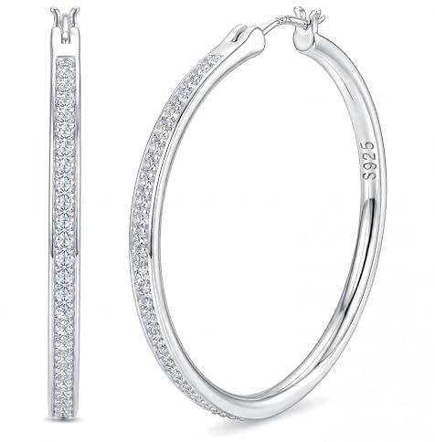 FANCH Sterling Silver Hoop Earrings for Women Girls Rhinestone Hoop Earring