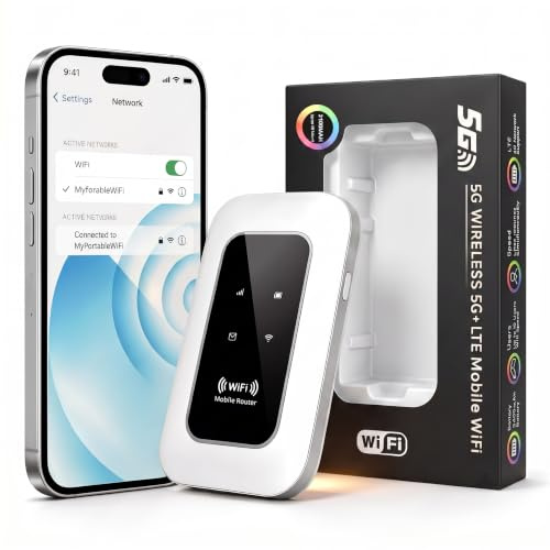 Router WiFi 5G Portátil Ultraligero – Batería 2100mAh hasta 16h, Módem SIM Libre Compatible con Todos los Operadores y 28 Dispositivos, Alta Velocidad 4G/5G+, Seguridad WPA2 para Viaje Teletrabajo-4