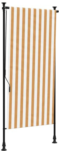 Tmriohed Store extérieur vertical pour balcon et terrasse, 120 x 270 cm, rayé orange et blanc, store à pince réglable en hauteur en acier et polyester, avec manivelle