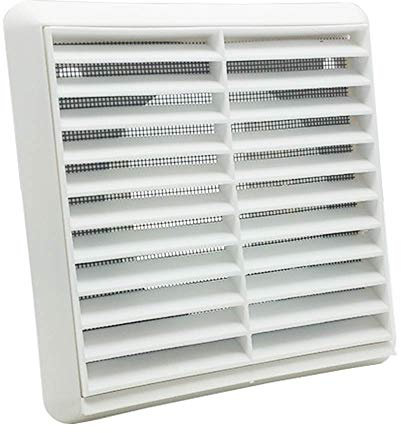 Kair White Louvred Wall Vent Grille 155mm External Dimension with Flyscreen and Round 100mm - 4 inch Rear Spigot