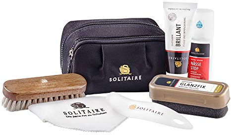 Solitaire Schuhpflege-Set mit Praktischer Schwarzer Tasche für Leder, Glattleder