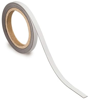 MAUL Kennzeichnungsband weiß Magnetband beschriftbar individuell kürzbar | 10 m Rolle, 1 cm schmale Markierung, sicherer Halt 42 g/cm², beidseitig nutzbar, flexible Ordnung