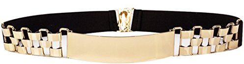 AiSi Damen spiegelter Fashion Metall Gürtel Kettengürtel Taillengürtel Hüftgurt,Ideal für Kleid, Beige Schwarz
