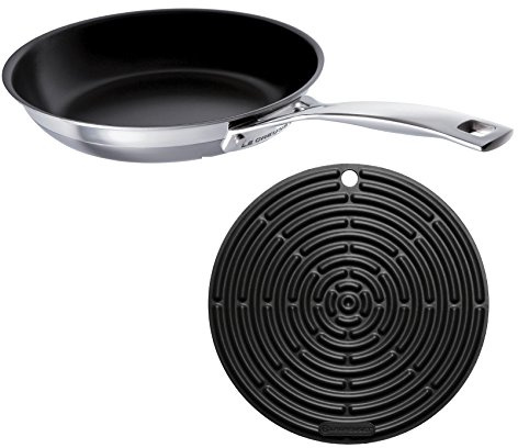 Le Creuset 3-Ply Stainless Steel Non-Stick Frying Pan, 24 cm and Silicone Cool Tool, 20.5 cm, Black