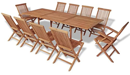 vidaXL Teak Massiv Gartenmöbel Set mit Klappstühlen 11-TLG. Gartengarnitur Sitzgruppe Gartenset Sitzgarnitur Esstisch Gartentisch Stühle