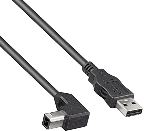 PremiumCord USB 2.0 High Speed Cable M/M 1 m, A Male to 90° B Male, USB Connection Cable for Scanners etc., Double Shielded, AWG28, Colour Black, Length 1 m