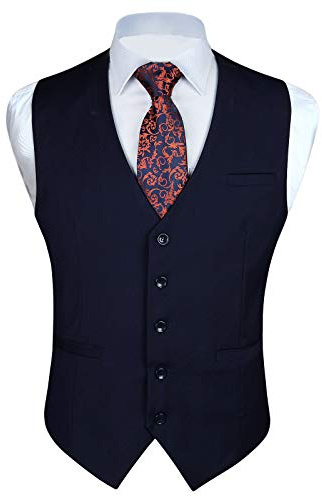 Enlision Chaleco Vestir Azul Marino Hombre Elegante Chalecos Traje de Boda Color Liso Chaleco Formal de Negocio con Bolsillo 3XL