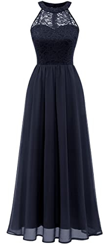 Wedtrend Damen Brautjungfer Kleid Lang Chiffon Abendkleid Party Brautjungfernkleider Neckholder Marineblau WT0201 Navy L