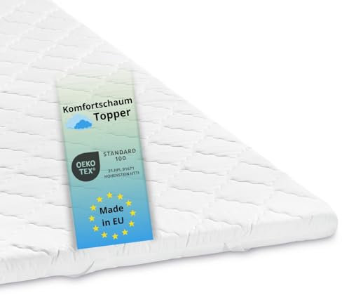 Bodyprotect Topper 90 x 190 x 6 cm, Komfortschaum Matratzentopper, Matratzenauflage, waschbar bis 60 Grad, weiß
