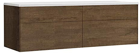 StoneArt Badmöbel Set Mineralguss Waschbecken Waschschale Aufsatzwaschbecken und Unterschrank Waschtisch Einzel- oder Doppelwaschbecken Venice VE-1600pro Eiche dunkel 160cm