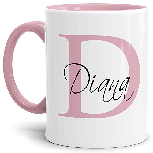 Edle personalisierte Namens-Tassen mit Ihrem Anfangsbuchstaben und Namen - Namenstasse/Geschenk-Idee/Geburtstags-Geschenk/Namenstag- Innen & Henkel Rosa