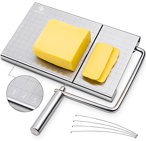 PL ZMPWLQ Cortadores de queso con alambre, cortador de queso de acero inoxidable con 4 alambres de repuesto, cortadores de queso, escala de tamaño preciso, cortador de queso