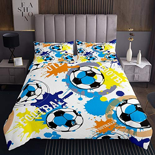 Copriletto trapuntato sportivo con stampa ad acquerello per bambini e ragazzi con palloni da calcio set di trapunta per la collezione di camere da letto 2 pezzi taglia singola170X230cm