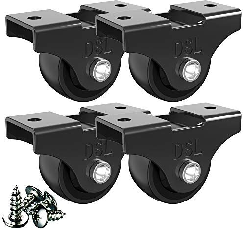 DSL Heavy Duty Caster Wheels Set of 4 - 25mm Rubber Wheels for Furniture - Black, Up to 60KG + Free Fitting Castors