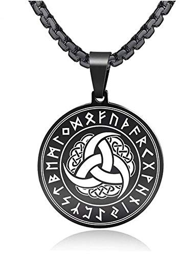BlackAmazement Anhänger 316L Edelstahl Halskette Runen Skaldenmet Odrörir Hörner Met Wikinger Symbol Triquetra Knoten der Dreisamkeit Dreieck Germanen Wikinger Silber schwarz Damen Herren