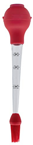 Turkey Baster with Measurement, Barbecue Basters with Cleaning Brush and Meat Marinade Tools for Marinating Beef, Pork, Fish, Chinken (Red)