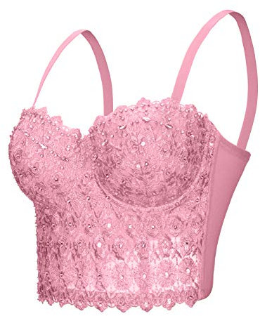 Woboren Intima da Donna con Reggiseno in Strass Argento Lucido da Donna (Rosa, L)