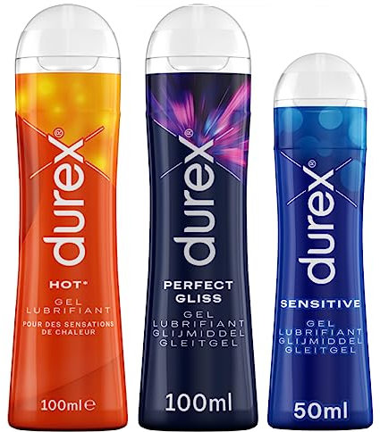 Durex - Lot de 3 Lubrifiants Intimes: Hot Chauffant Stimulant 100ml, Perfect Gliss Usage Anal 100ml, Sensitive 50ml