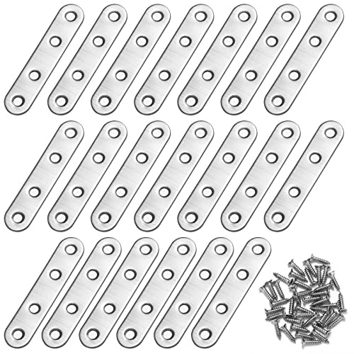 Soporte de Esquina de Placa Estante de Ángulo en Plana Acero Inoxidable Corner Brace con Tornillos para Silla Mueble Ventana Plata 16*76mm 20 Piezas
