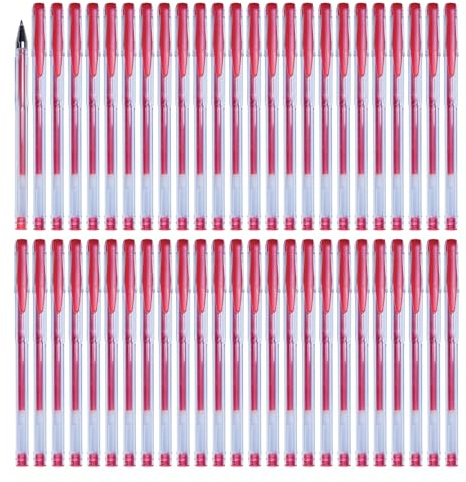 OFFICER PRODUCTS Gelkugelschreiber Kugelschreiber / ‎50 Stück (50er Pack) /Geltinte Farbe: Rot/Kugeldurchmesser: 0,5 mm/GelschreiberGelstifte/Wasserfeste und Nicht Verblassende Tinte