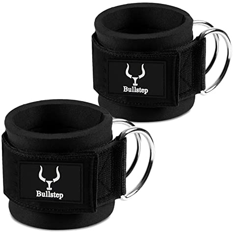 Bullstep® Fußschlaufen Kabelzug, Kickbacks Fußmanschetten, Ankle Straps | Fußschlaufe mit Neopren-Polsterung. Knöchelriemen für Seilzug und Kabelturm im Gym. Zubehör für Bein- und Gesäßtraining.