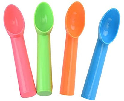 4 Pack Plastic Ice Cream Scoop Nonstick Anti-Freeze Ice Cream Scooper for Fruits, Watermelon, Yogurt, Melon Ball, Sorbet Spoon Kitchen Tool (Orange, Green, Blue, Pink)