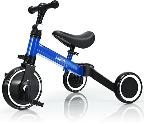 COSTWAY Toddler Tricycle for 1-4 Years Old Boys Girls, Convertible Baby Balance Bike Kids Trike with Detachable Pedal, Adjustable Seat and Handlebar (Blue)