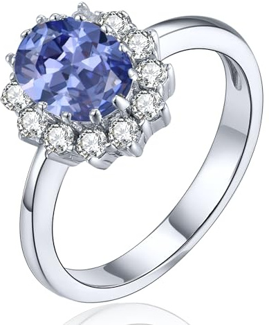 YL Damen Ring 925 Sterling Silber Oval Dezember Geburtsstein Tansanit Ring Verlobungsring(Größe 52)