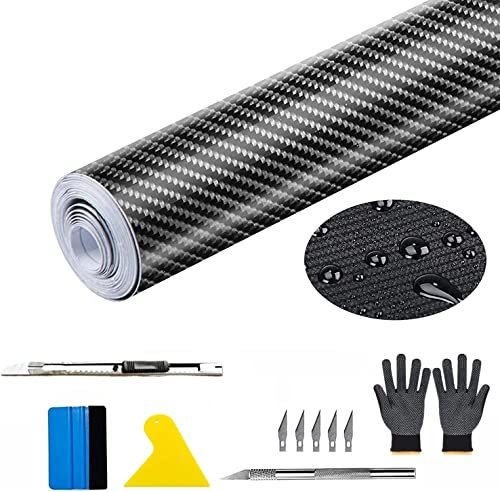 Norhogo Carbon Folie, Carbon Folie Auto, 300 x 30 cm, Hochglanz 6D Autofolie Carbon Vinyl, Aufkleber für Auto, Motorrad, Enthält die für die Anbringung der Folie erforderlichen Werkzeuge