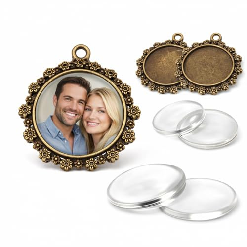 8 Teile 4 Stück Charm Leere Lünette Tablett Medaillons Metall Anhänger Fassungen Schmuck Runde 4 Stück Klar Glas Cabochon Bastelset