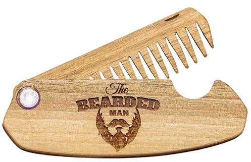 Holz Bartkamm für Männer Faltbarer Taschenkamm für Schnurrbart Bart & Haar Walnuss Kämme mit der Gravur (Bart)