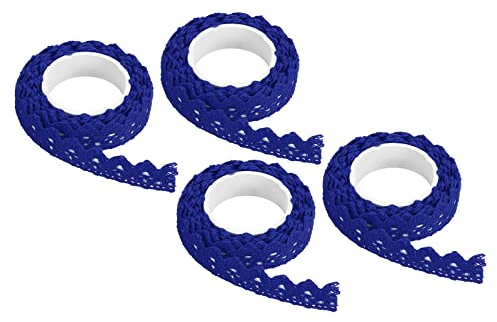 PATIKIL Encaje Cinta Autoadhesivo Encaje Cinta, 4 Rollos Algodón Enmascaramiento Pegatina para Detallar Acento Pared Decoración Arte, Azul