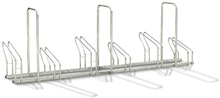 MOTTEZ Fahrradständer für 6 Fahrräder – 2 Ebenen nebeneinander mit Bügel, Silber, Metall, Modern, 237 x 48 x 41 cm, Fahrradlagern