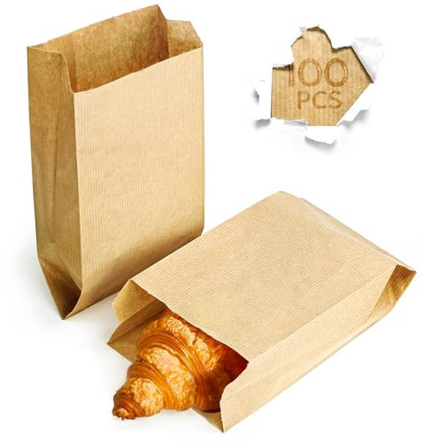 Majillux 100 Sacchetti di Carta Kraft 12 x 20 x 6 cm - Sacchettini Carta Piccoli per Alimenti, Buste di Carta Resistenti e Sacchetto Pane Riciclabile per Regali, Negozi, Eventi e Uso Quotidiano