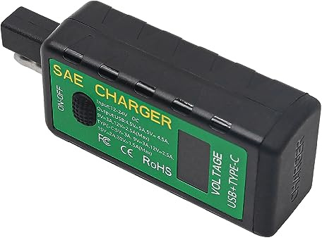 Tiardey Cargador USB para Motocicleta,Adaptador SAE a USB Tipo C con voltímetro e Interruptor de Encendido/Apagado,Resistente al Agua para teléfono Inteligente,Tableta,GPS
