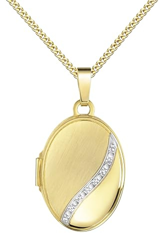 JEVELION Medaillon Gold 333/8 Karat für 2 Bilder Amulett Anhänger oval zum Aufklappen für Damen mit Halskette
