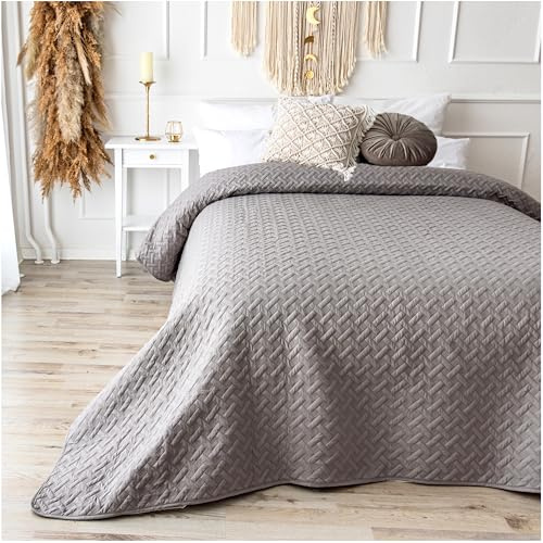 CalmyHOME Tagesdecke 170x220 Grau Bettüberwurf Bett Überwurf Sofaüberwurf Steppdecke Sofa Decke Überwurfdecke Betthusse XXL Überdecke Gesteppte Tagesdecken gesteppt Quilt Bedspread
