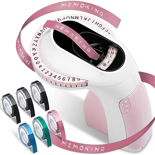 Hanabitx Embossing Label Maker E975 3D Embossing Label Printer Machine con 6 Rotoli di Nastro Ad Incisione, Incisore Portatile Facile da Usare Rosa