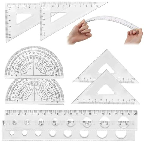 IEBTAWN Set di Squadrette Scolastiche 15Cm - Triangolo 45°&60° - Goniometro 180° - Plastica Resistente - Confezione Carina (Panda Gigante, Corgi)