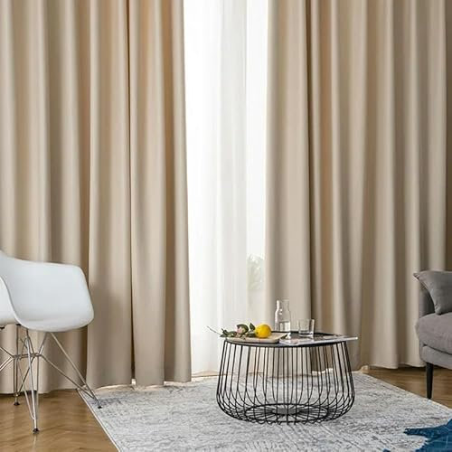 DFGLIK Flurvorhänge für Wohnzimmer, Schlafzimmer, Langer Vorhang für Fertiggardinen, Beige, B 250 x L 270 cm, 1 Stück, Ösen Oben (Ringe)